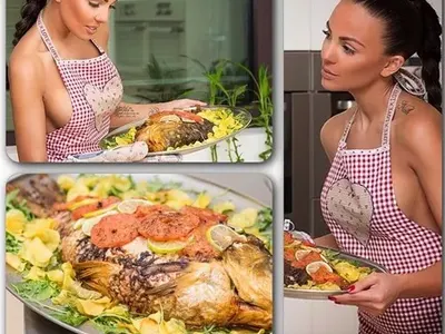 Атрактивно! Николета изпече шаран на Валери само по престилка  (Снимки от имения ден)