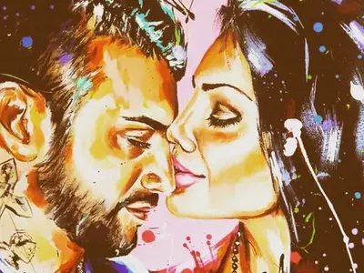 Благо Джизъса и Есмер с първи рисуван семеен портрет! (Виж дома им, окичиха го със свои фотографии)