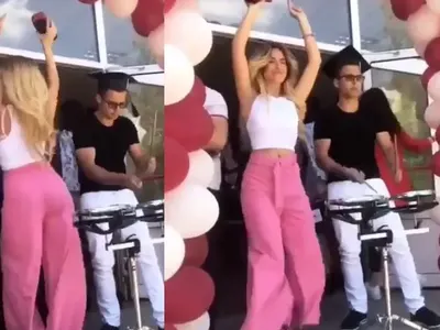 Ех, селоо! Абитуриентката Тита завърши силистренска гимназия и друсна един гьобек за финал пред входа й (Кадри от изпращането)