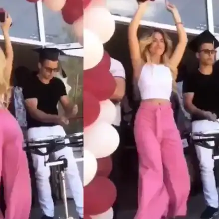 Ех, селоо! Абитуриентката Тита завърши силистренска гимназия и друсна един гьобек за финал пред входа й (Кадри от изпращането)