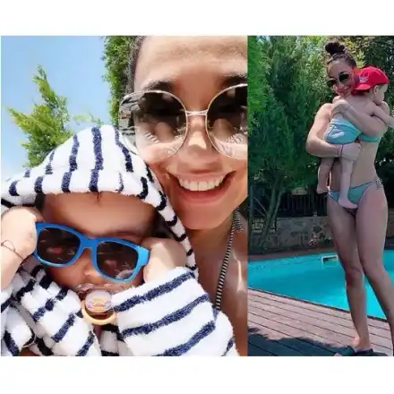 Мария Илиева с бебето на басейн