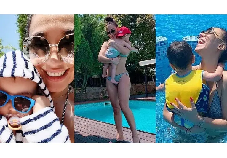 Мария Илиева с бебето на басейн