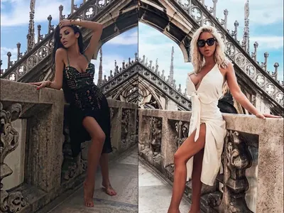 Андреа и Моника показват пищни форми на камбанарията в Милано