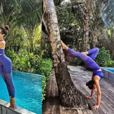 Райна тренира йога на Малдивите