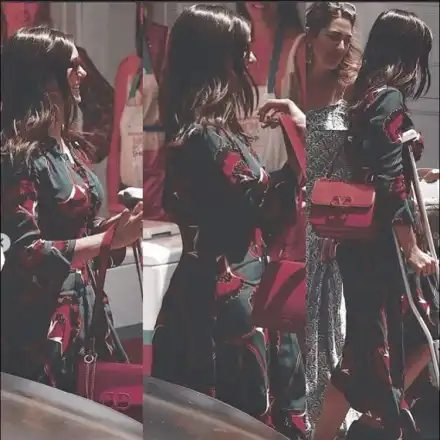 Нина Добрев куцука с патерици след контузия