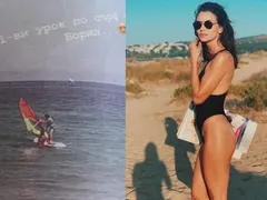 Детето на Блатечки с първи урок по сърф