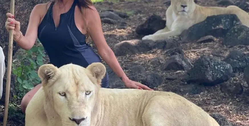 Деси Зидарова се гушка с лъвица
