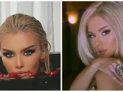 Лидия със сърце върху колата си