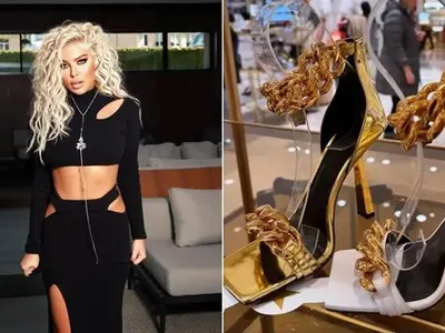 Андреа се глези със златни токчета