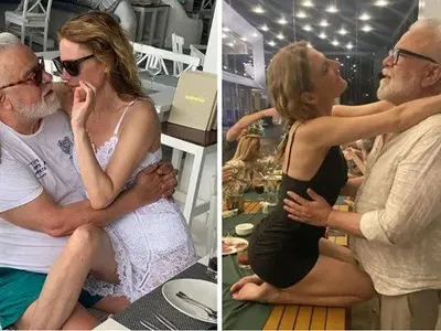 Теодора Духовникова на колене пред Владо Пенев