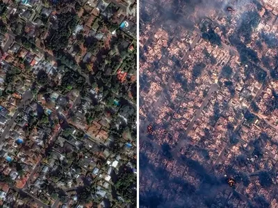 Мащабът на пожара от Космоса: Вижте Лос Анджелис преди и след огъня (снимки)