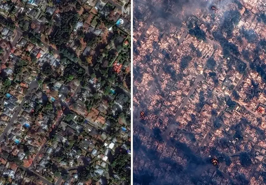 Мащабът на пожара от Космоса: Вижте Лос Анджелис преди и след огъня (снимки)