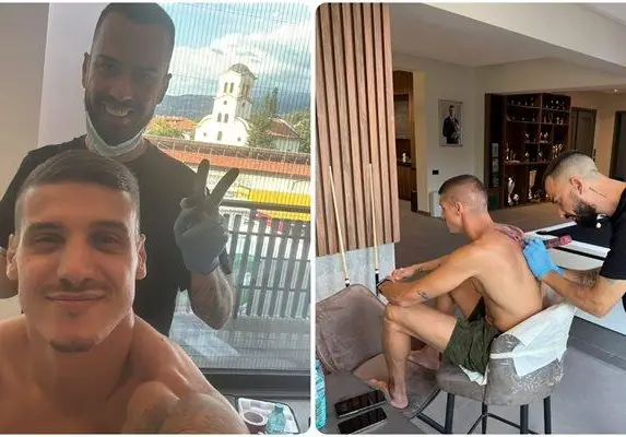 Шок! Десподов татуира гърба си с криле у дома в Кресна!