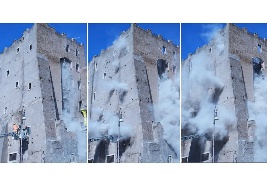 Рухна историческа кула в центъра на Рим по време на реставрация (снимки/видео)