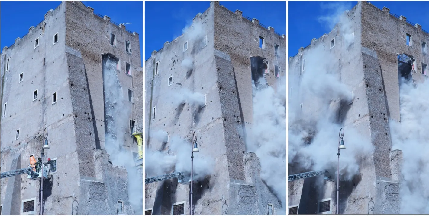 Рухна историческа кула в центъра на Рим по време на реставрация (снимки/видео)