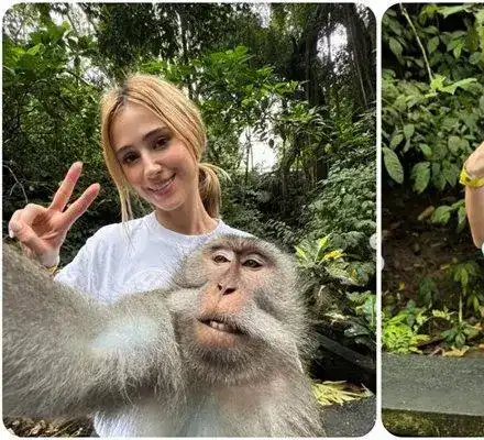 Шокираща среща: Маймуна щракна селфи с Мария Бакалова на Бали!