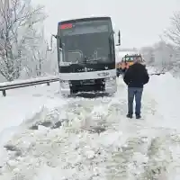 Снежен хаос: Автобуси закъсват, общини без ток и блокирани пътища!